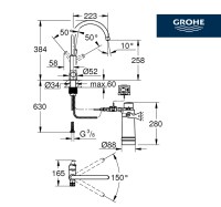 MEDIDAS MONOMANDO COCINA PURE BLUE EUROSMART GROHE